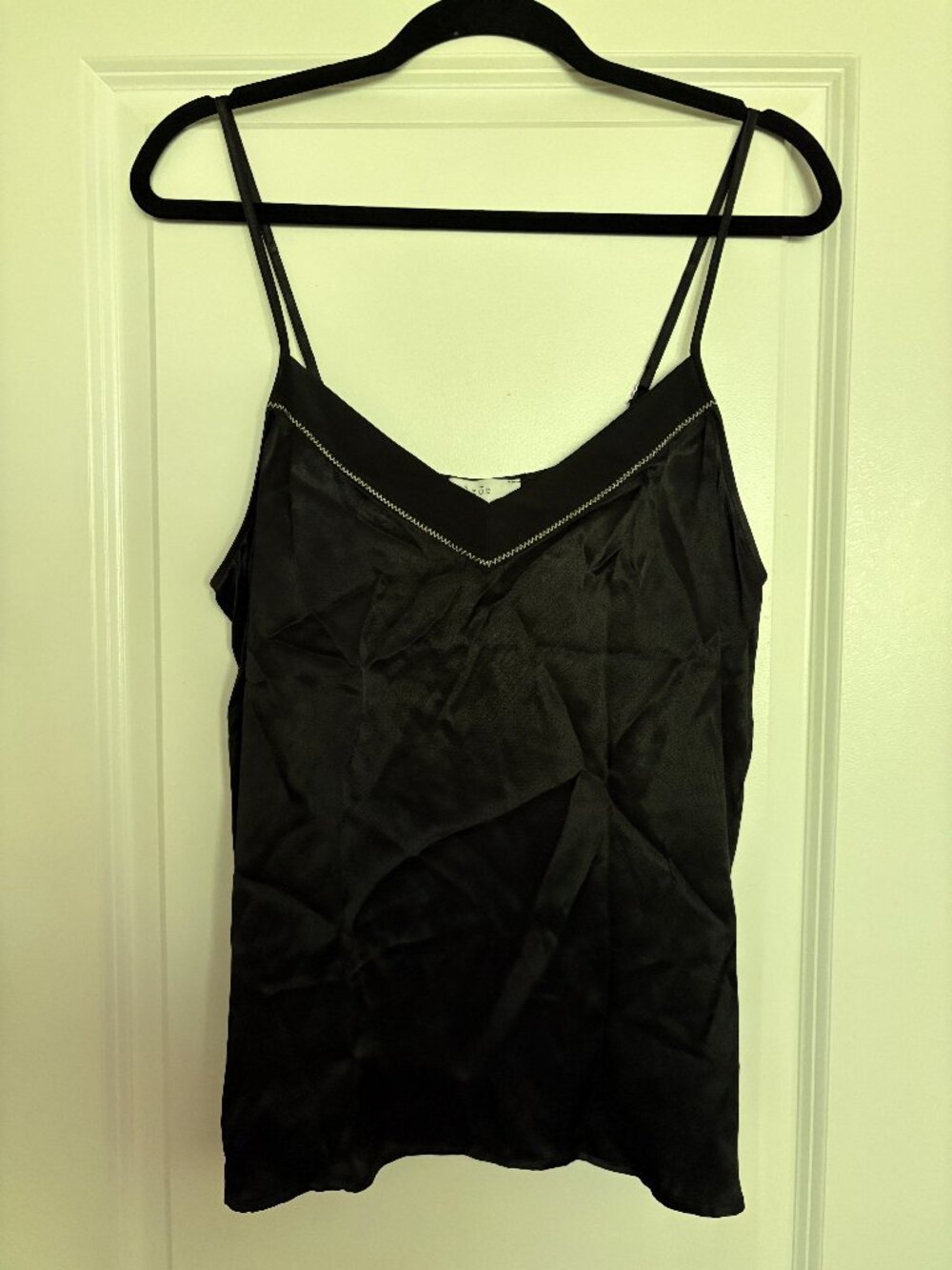 Azoe Black Satin Cami with White Stitching, Size Medium